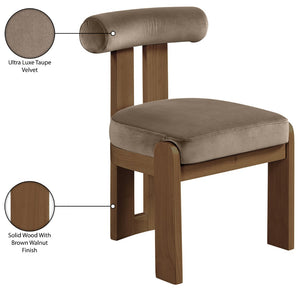 Meridian Furniture Arienzo Art Deco Velvet Dining Chair with Sculptural Back and Solid Wood Legs for Elegant Rooms Taupe Style A 88023Taupe-C