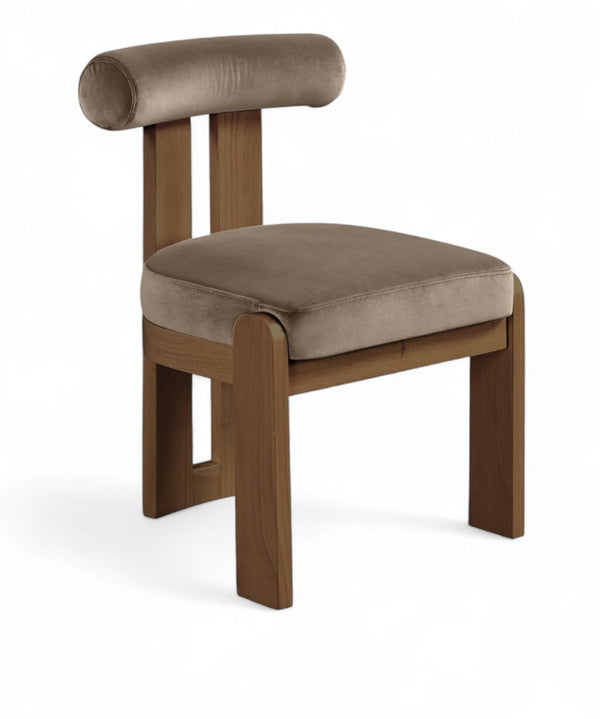 Meridian Furniture Arienzo Art Deco Velvet Dining Chair with Sculptural Back and Solid Wood Legs for Elegant Rooms Taupe Style A 88023Taupe-C