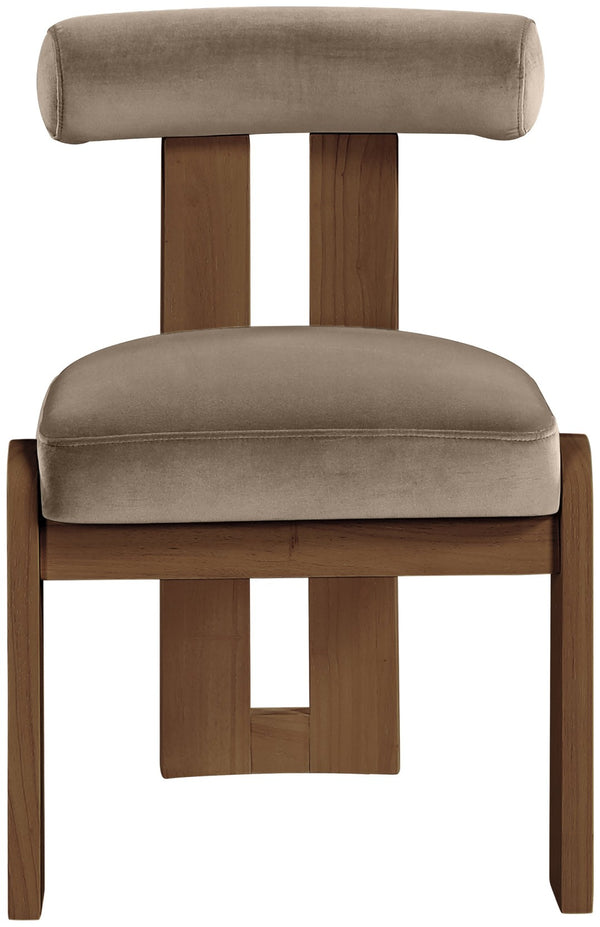 Meridian Furniture Arienzo Art Deco Velvet Dining Chair with Sculptural Back and Solid Wood Legs for Elegant Rooms Taupe Style A 88023Taupe-C