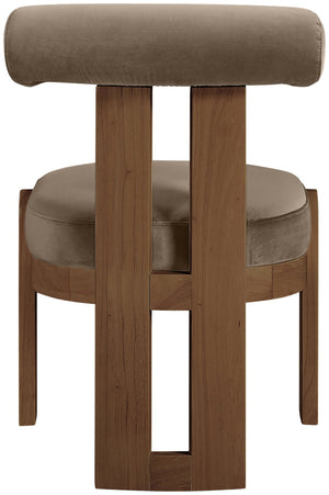 Meridian Furniture Arienzo Art Deco Velvet Dining Chair with Sculptural Back and Solid Wood Legs for Elegant Rooms Taupe Style A 88023Taupe-C