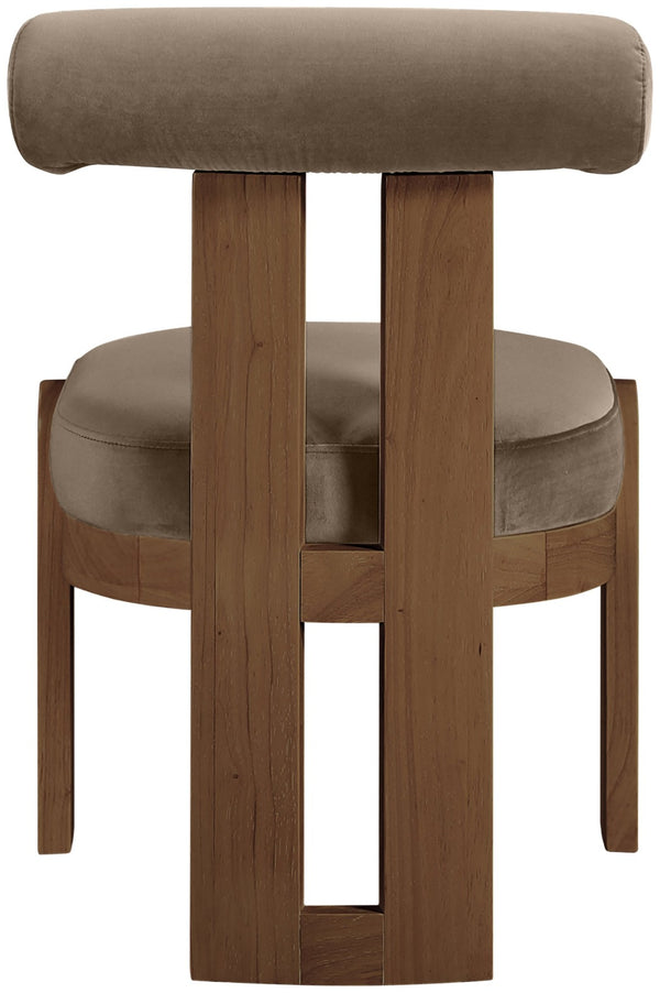 Meridian Furniture Arienzo Art Deco Velvet Dining Chair with Sculptural Back and Solid Wood Legs for Elegant Rooms Taupe Style A 88023Taupe-C