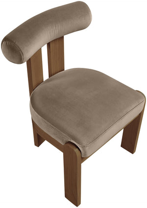 Meridian Furniture Arienzo Art Deco Velvet Dining Chair with Sculptural Back and Solid Wood Legs for Elegant Rooms Taupe Style A 88023Taupe-C