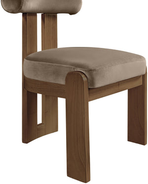 Meridian Furniture Arienzo Art Deco Velvet Dining Chair with Sculptural Back and Solid Wood Legs for Elegant Rooms Taupe Style A 88023Taupe-C