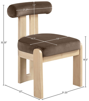 Meridian Furniture Arienzo Art Deco Velvet Dining Chair with Sculptural Back and Solid Wood Legs for Elegant Rooms Brown Style B 88024Brown-C