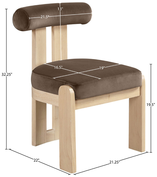 Meridian Furniture Arienzo Art Deco Velvet Dining Chair with Sculptural Back and Solid Wood Legs for Elegant Rooms Brown Style B 88024Brown-C