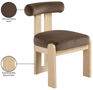 Meridian Furniture Arienzo Art Deco Velvet Dining Chair with Sculptural Back and Solid Wood Legs for Elegant Rooms Brown Style B 88024Brown-C