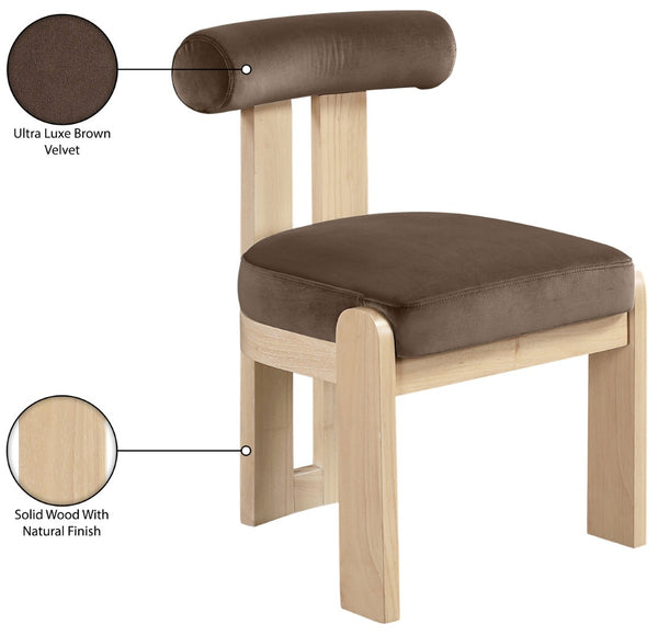 Meridian Furniture Arienzo Art Deco Velvet Dining Chair with Sculptural Back and Solid Wood Legs for Elegant Rooms Brown Style B 88024Brown-C