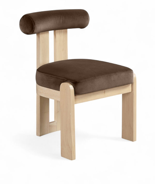 Meridian Furniture Arienzo Art Deco Velvet Dining Chair with Sculptural Back and Solid Wood Legs for Elegant Rooms Brown Style B 88024Brown-C