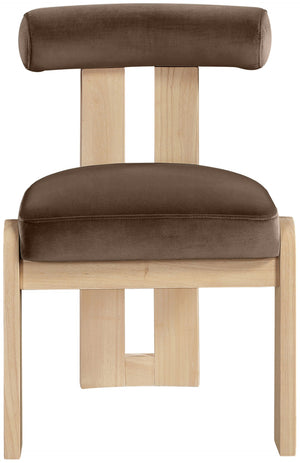 Meridian Furniture Arienzo Art Deco Velvet Dining Chair with Sculptural Back and Solid Wood Legs for Elegant Rooms Brown Style B 88024Brown-C