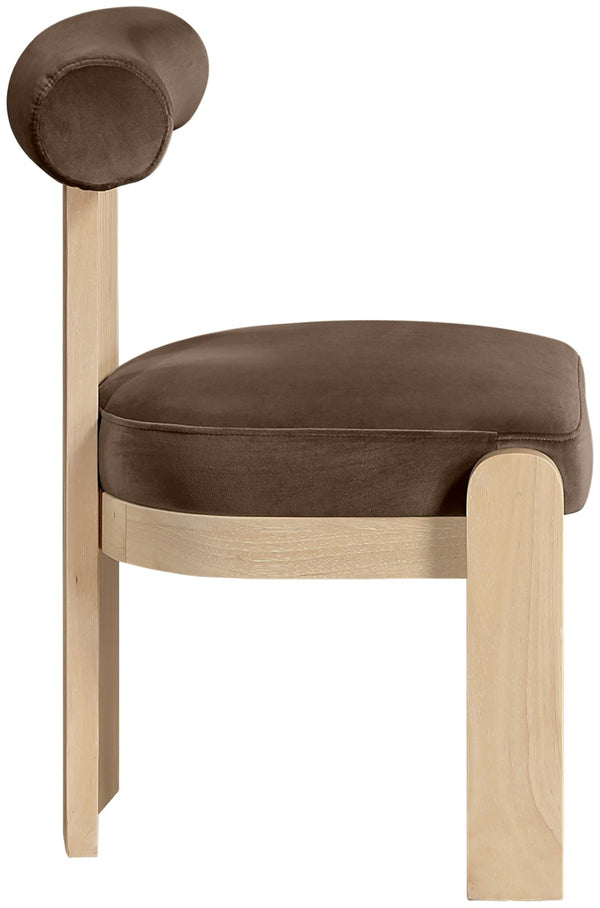 Meridian Furniture Arienzo Art Deco Velvet Dining Chair with Sculptural Back and Solid Wood Legs for Elegant Rooms Brown Style B 88024Brown-C