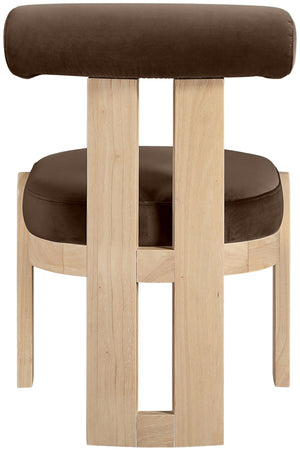 Meridian Furniture Arienzo Art Deco Velvet Dining Chair with Sculptural Back and Solid Wood Legs for Elegant Rooms Brown Style B 88024Brown-C