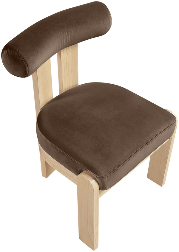 Meridian Furniture Arienzo Art Deco Velvet Dining Chair with Sculptural Back and Solid Wood Legs for Elegant Rooms Brown Style B 88024Brown-C
