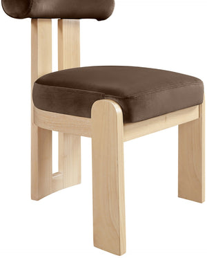 Meridian Furniture Arienzo Art Deco Velvet Dining Chair with Sculptural Back and Solid Wood Legs for Elegant Rooms Brown Style B 88024Brown-C