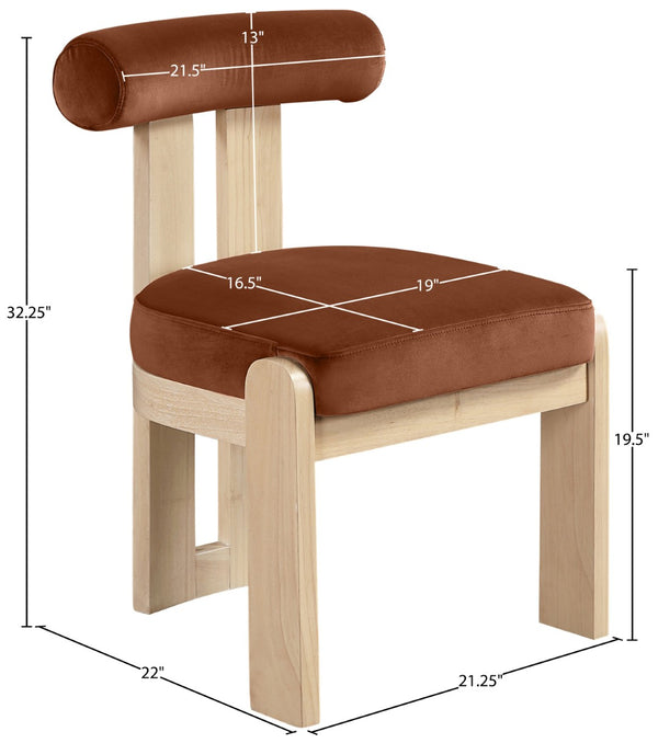 Meridian Furniture Arienzo Art Deco Velvet Dining Chair with Sculptural Back and Solid Wood Legs for Elegant Rooms Cognac Style B 88024Cognac-C