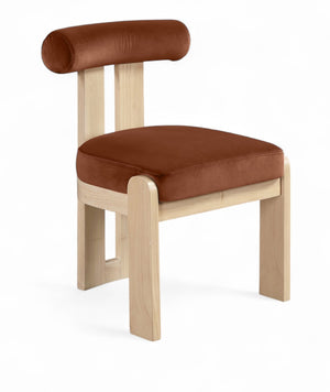 Meridian Furniture Arienzo Art Deco Velvet Dining Chair with Sculptural Back and Solid Wood Legs for Elegant Rooms Cognac Style B 88024Cognac-C
