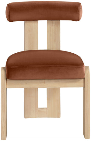 Meridian Furniture Arienzo Art Deco Velvet Dining Chair with Sculptural Back and Solid Wood Legs for Elegant Rooms Cognac Style B 88024Cognac-C