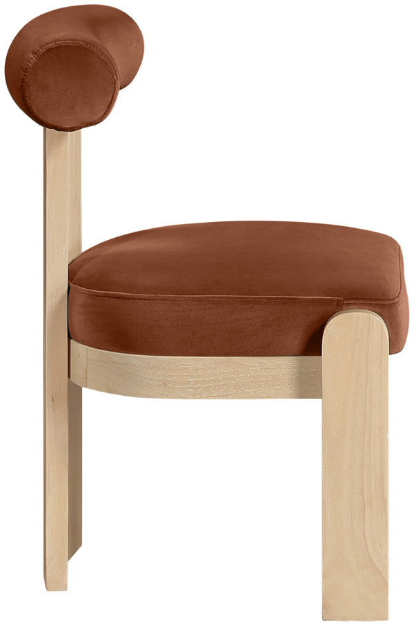 Meridian Furniture Arienzo Art Deco Velvet Dining Chair with Sculptural Back and Solid Wood Legs for Elegant Rooms Cognac Style B 88024Cognac-C