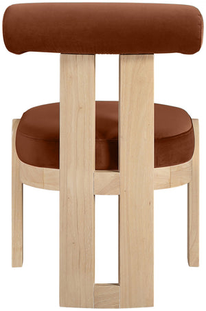 Meridian Furniture Arienzo Art Deco Velvet Dining Chair with Sculptural Back and Solid Wood Legs for Elegant Rooms Cognac Style B 88024Cognac-C