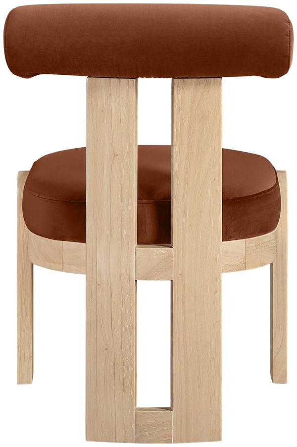Meridian Furniture Arienzo Art Deco Velvet Dining Chair with Sculptural Back and Solid Wood Legs for Elegant Rooms Cognac Style B 88024Cognac-C