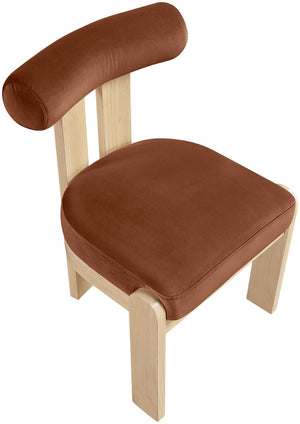 Meridian Furniture Arienzo Art Deco Velvet Dining Chair with Sculptural Back and Solid Wood Legs for Elegant Rooms Cognac Style B 88024Cognac-C