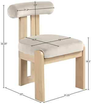 Meridian Furniture Arienzo Art Deco Velvet Dining Chair with Sculptural Back and Solid Wood Legs for Elegant Rooms Cream Style B 88024Cream-C