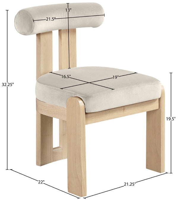 Meridian Furniture Arienzo Art Deco Velvet Dining Chair with Sculptural Back and Solid Wood Legs for Elegant Rooms Cream Style B 88024Cream-C