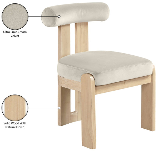 Meridian Furniture Arienzo Art Deco Velvet Dining Chair with Sculptural Back and Solid Wood Legs for Elegant Rooms Cream Style B 88024Cream-C