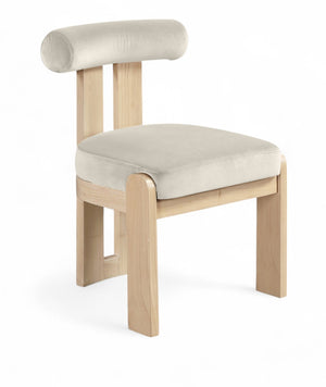 Meridian Furniture Arienzo Art Deco Velvet Dining Chair with Sculptural Back and Solid Wood Legs for Elegant Rooms Cream Style B 88024Cream-C