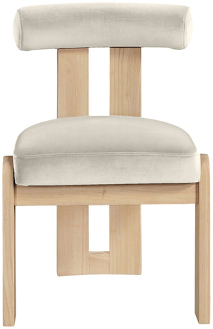 Meridian Furniture Arienzo Art Deco Velvet Dining Chair with Sculptural Back and Solid Wood Legs for Elegant Rooms Cream Style B 88024Cream-C