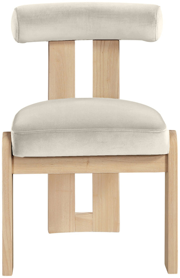 Meridian Furniture Arienzo Art Deco Velvet Dining Chair with Sculptural Back and Solid Wood Legs for Elegant Rooms Cream Style B 88024Cream-C