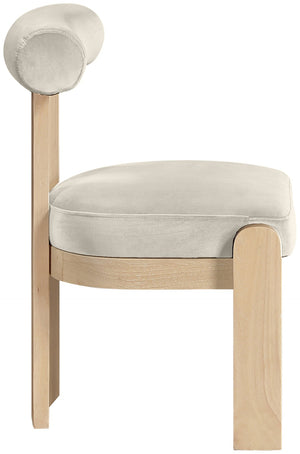 Meridian Furniture Arienzo Art Deco Velvet Dining Chair with Sculptural Back and Solid Wood Legs for Elegant Rooms Cream Style B 88024Cream-C