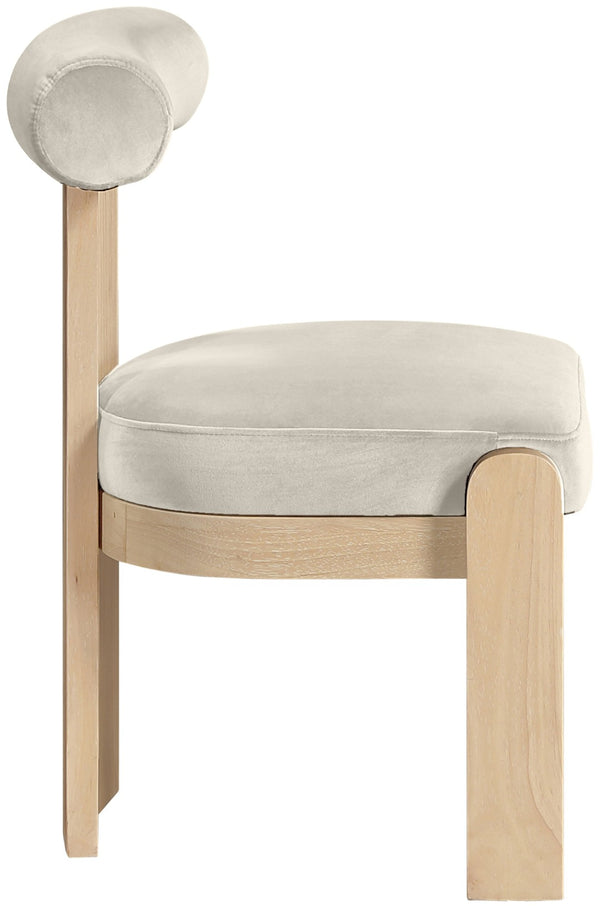 Meridian Furniture Arienzo Art Deco Velvet Dining Chair with Sculptural Back and Solid Wood Legs for Elegant Rooms Cream Style B 88024Cream-C