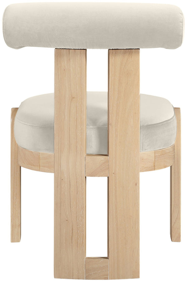 Meridian Furniture Arienzo Art Deco Velvet Dining Chair with Sculptural Back and Solid Wood Legs for Elegant Rooms Cream Style B 88024Cream-C