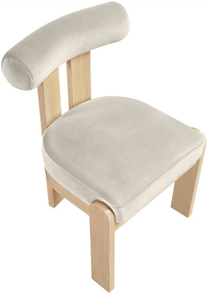 Meridian Furniture Arienzo Art Deco Velvet Dining Chair with Sculptural Back and Solid Wood Legs for Elegant Rooms Cream Style B 88024Cream-C