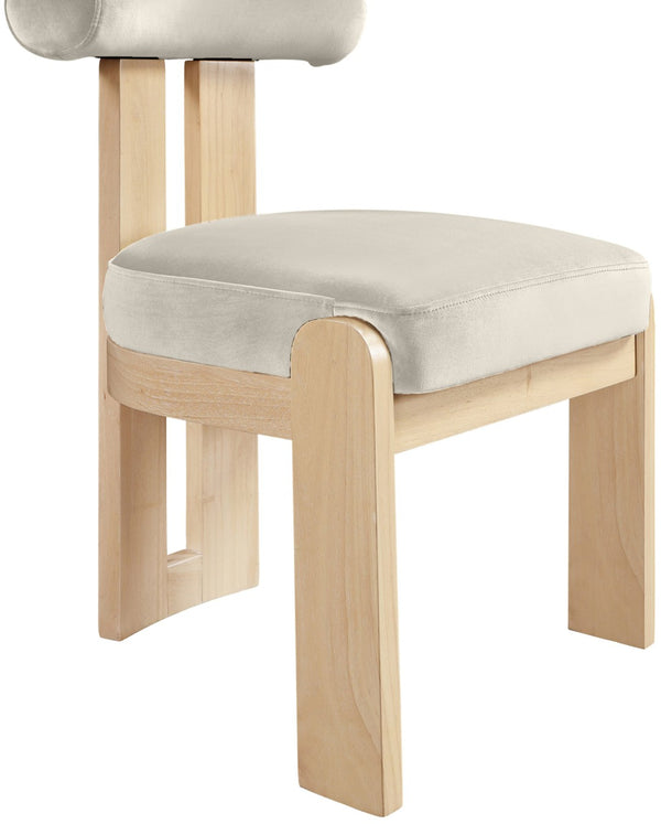 Meridian Furniture Arienzo Art Deco Velvet Dining Chair with Sculptural Back and Solid Wood Legs for Elegant Rooms Cream Style B 88024Cream-C