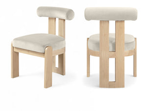 Meridian Furniture Arienzo Art Deco Velvet Dining Chair with Sculptural Back and Solid Wood Legs for Elegant Rooms Cream Style B 88024Cream-C