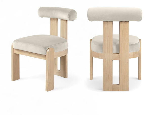 Meridian Furniture Arienzo Art Deco Velvet Dining Chair with Sculptural Back and Solid Wood Legs for Elegant Rooms Cream Style B 88024Cream-C