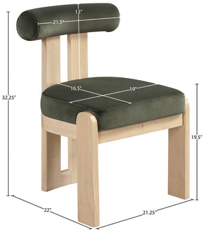 Meridian Furniture Arienzo Art Deco Velvet Dining Chair with Sculptural Back and Solid Wood Legs for Elegant Rooms Green Style B 88024Green-C