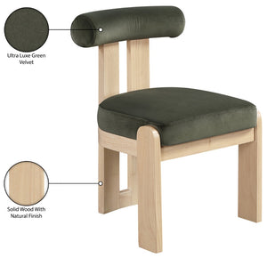 Meridian Furniture Arienzo Art Deco Velvet Dining Chair with Sculptural Back and Solid Wood Legs for Elegant Rooms Green Style B 88024Green-C