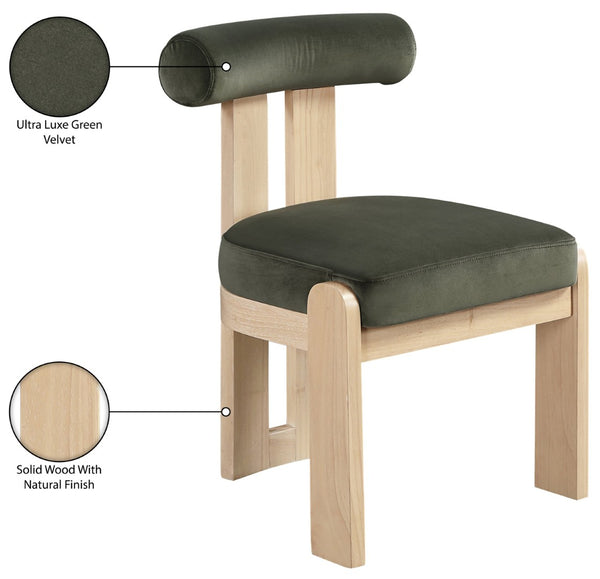 Meridian Furniture Arienzo Art Deco Velvet Dining Chair with Sculptural Back and Solid Wood Legs for Elegant Rooms Green Style B 88024Green-C