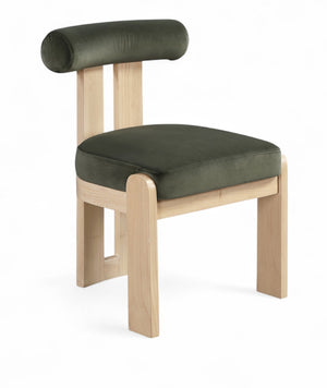 Meridian Furniture Arienzo Art Deco Velvet Dining Chair with Sculptural Back and Solid Wood Legs for Elegant Rooms Green Style B 88024Green-C