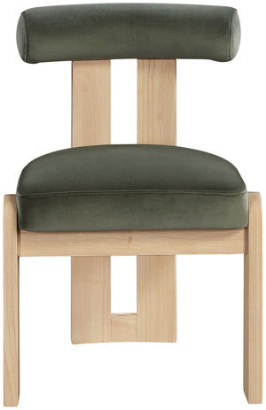 Meridian Furniture Arienzo Art Deco Velvet Dining Chair with Sculptural Back and Solid Wood Legs for Elegant Rooms Green Style B 88024Green-C