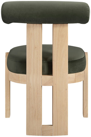 Meridian Furniture Arienzo Art Deco Velvet Dining Chair with Sculptural Back and Solid Wood Legs for Elegant Rooms Green Style B 88024Green-C