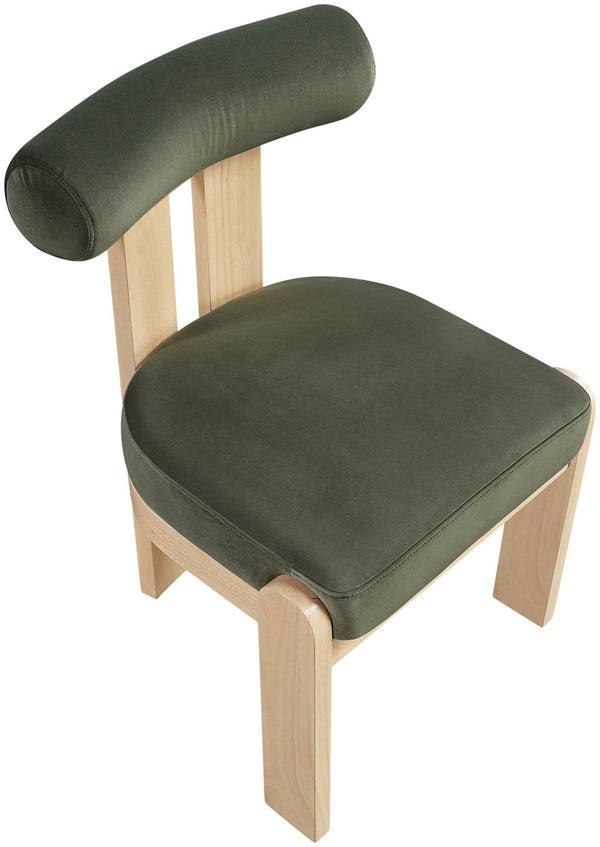 Meridian Furniture Arienzo Art Deco Velvet Dining Chair with Sculptural Back and Solid Wood Legs for Elegant Rooms Green Style B 88024Green-C