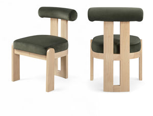 Meridian Furniture Arienzo Art Deco Velvet Dining Chair with Sculptural Back and Solid Wood Legs for Elegant Rooms Green Style B 88024Green-C