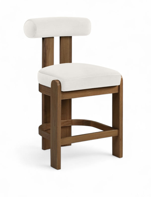 Meridian Furniture Arienzo Art Deco Velvet Counter Stool with Curved Back and Walnut Wood Legs for Kitchen Islands Cream Style A 88025Cream-C