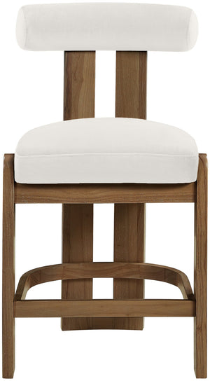 Meridian Furniture Arienzo Art Deco Velvet Counter Stool with Curved Back and Walnut Wood Legs for Kitchen Islands Cream Style A 88025Cream-C