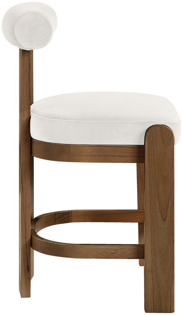 Meridian Furniture Arienzo Art Deco Velvet Counter Stool with Curved Back and Walnut Wood Legs for Kitchen Islands Cream Style A 88025Cream-C