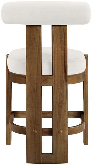 Meridian Furniture Arienzo Art Deco Velvet Counter Stool with Curved Back and Walnut Wood Legs for Kitchen Islands Cream Style A 88025Cream-C