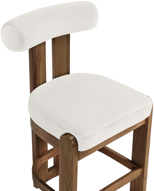 Meridian Furniture Arienzo Art Deco Velvet Counter Stool with Curved Back and Walnut Wood Legs for Kitchen Islands Cream Style A 88025Cream-C